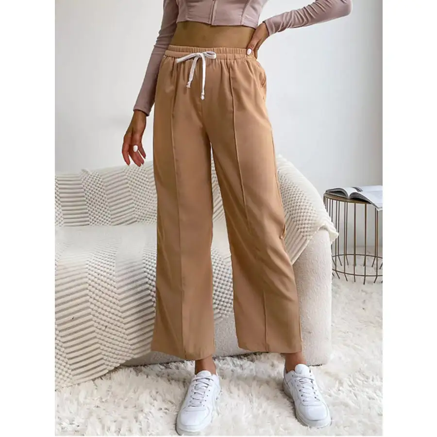 Wide Leg Drawstring Casual Pants