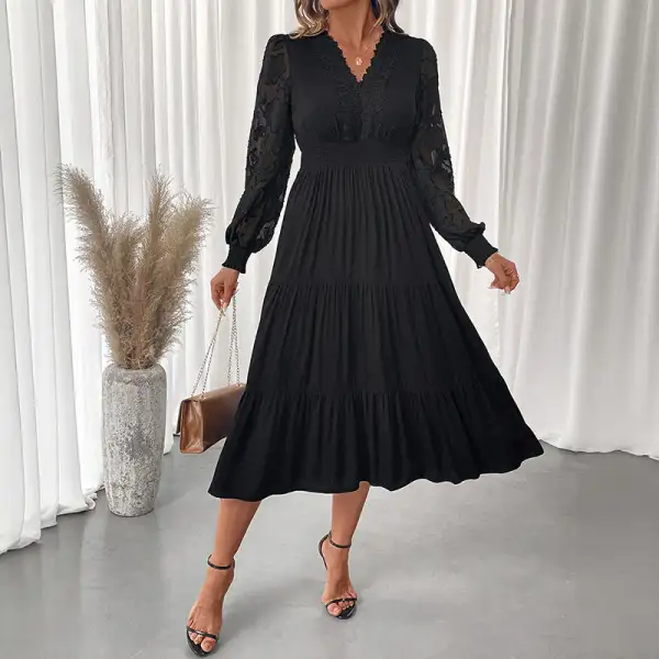 Women's V-Neck Long-Sleeve Lace Bridal Maxi Dress