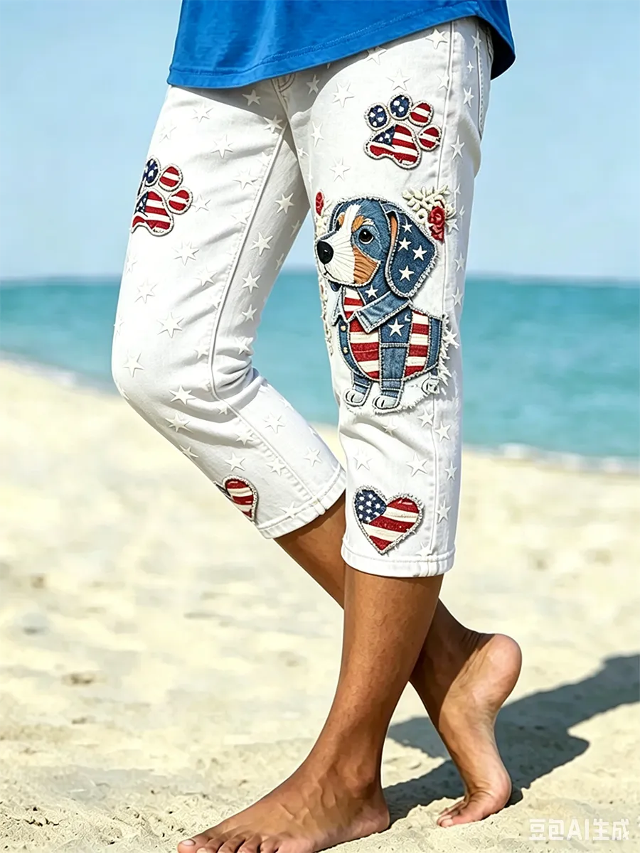 Women's Retro Independence Day Flag Printed Leggings
