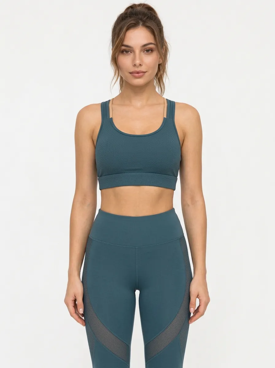 Women's Crisscross Back Sports Bra with Mesh Panel Printed Detail