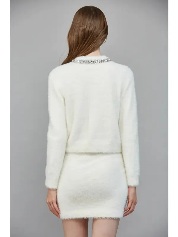 White Stretch Blend Cardigan
