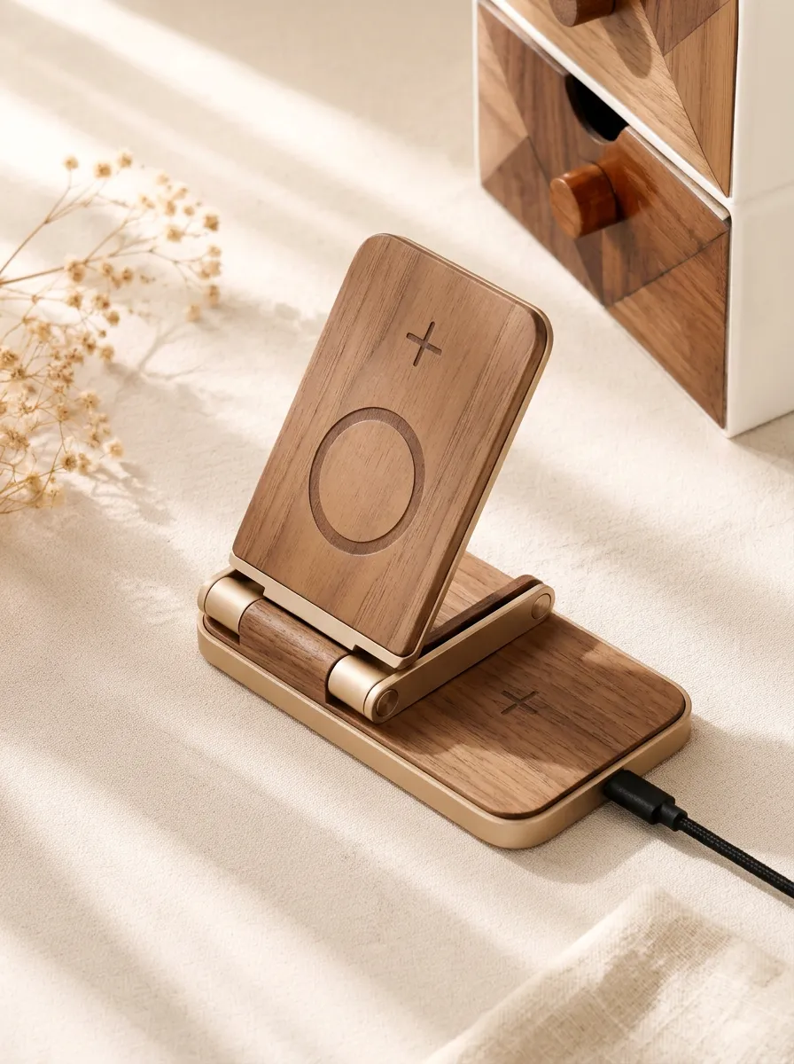 Unisex Tech Enthusiast Wooden Texture Foldable Printed Charger