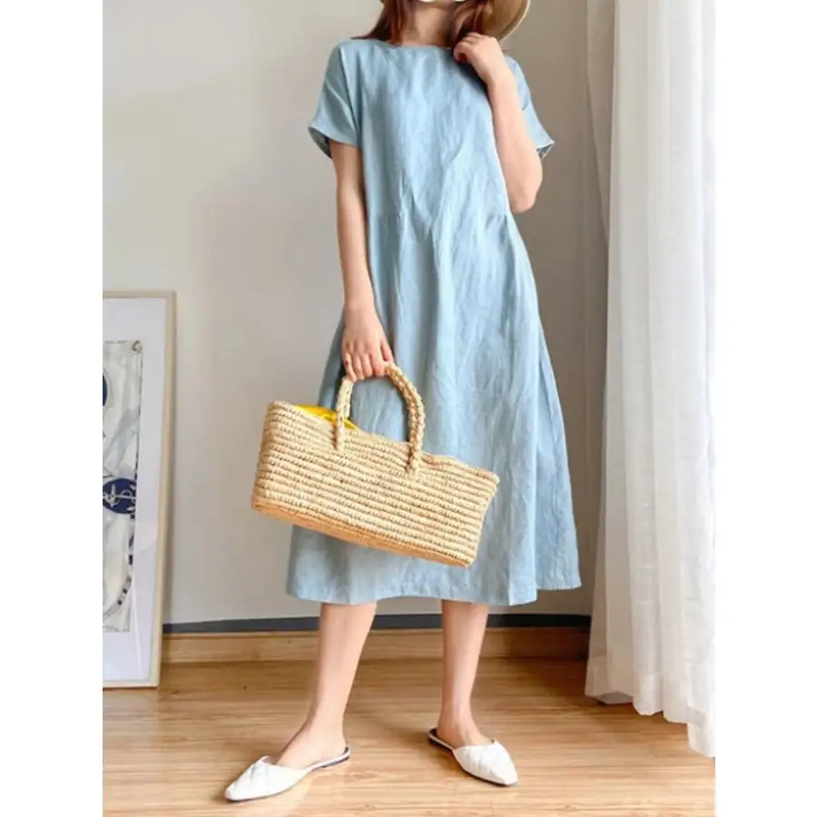 Full Size Casual Round Neck Midi Dress Plus Size