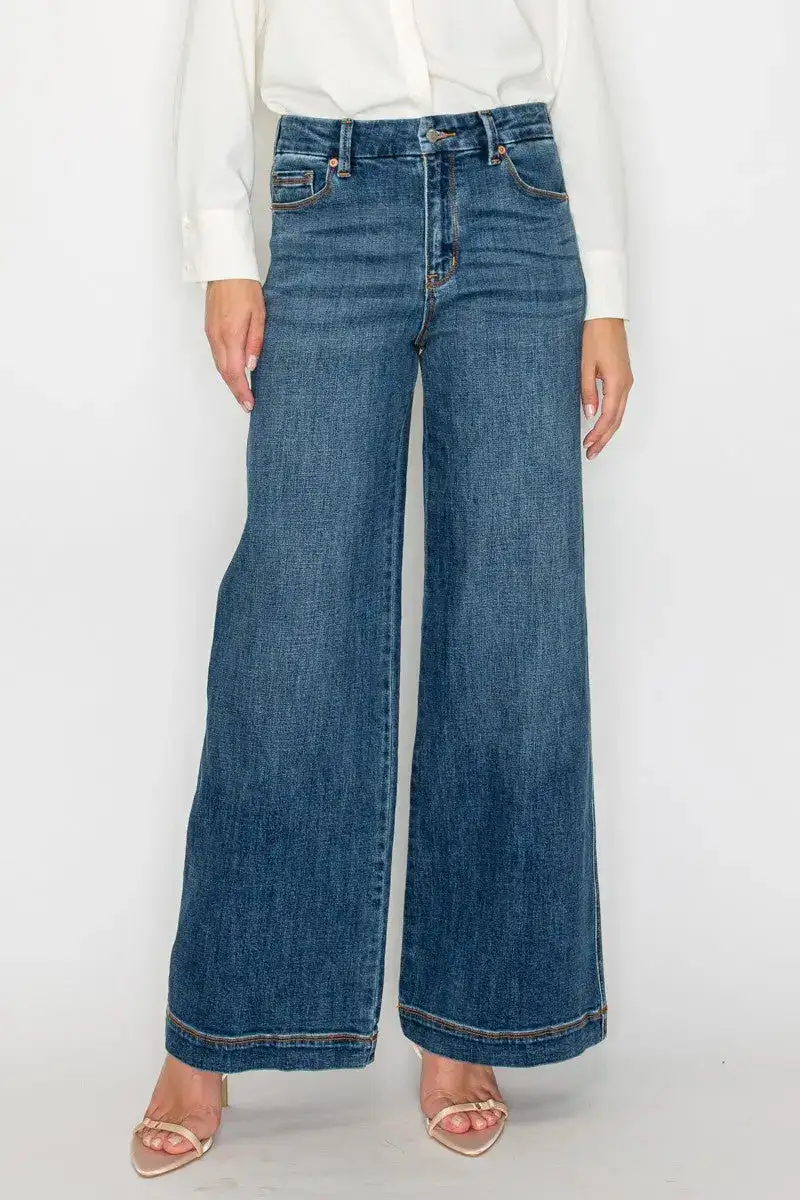 High Rise Vintage Style Wide Leg Denim Jeans