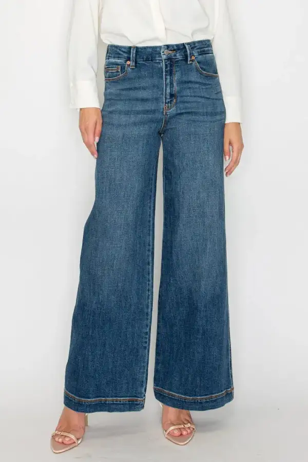 High Rise Vintage Style Wide Leg Denim Jeans