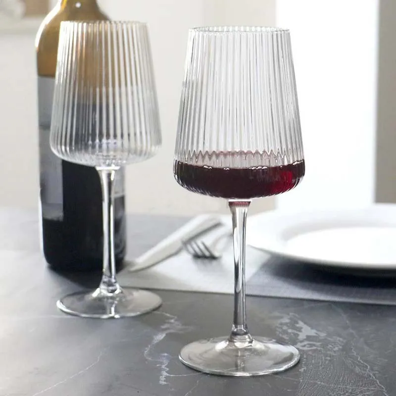 Ribbed Stemmed Wine Glasses