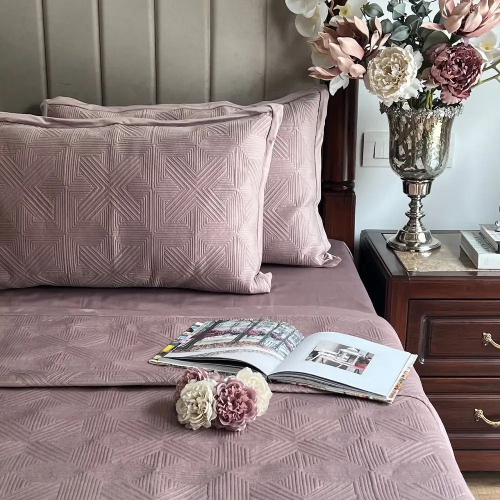 Onion Pink Velvet Bedspread