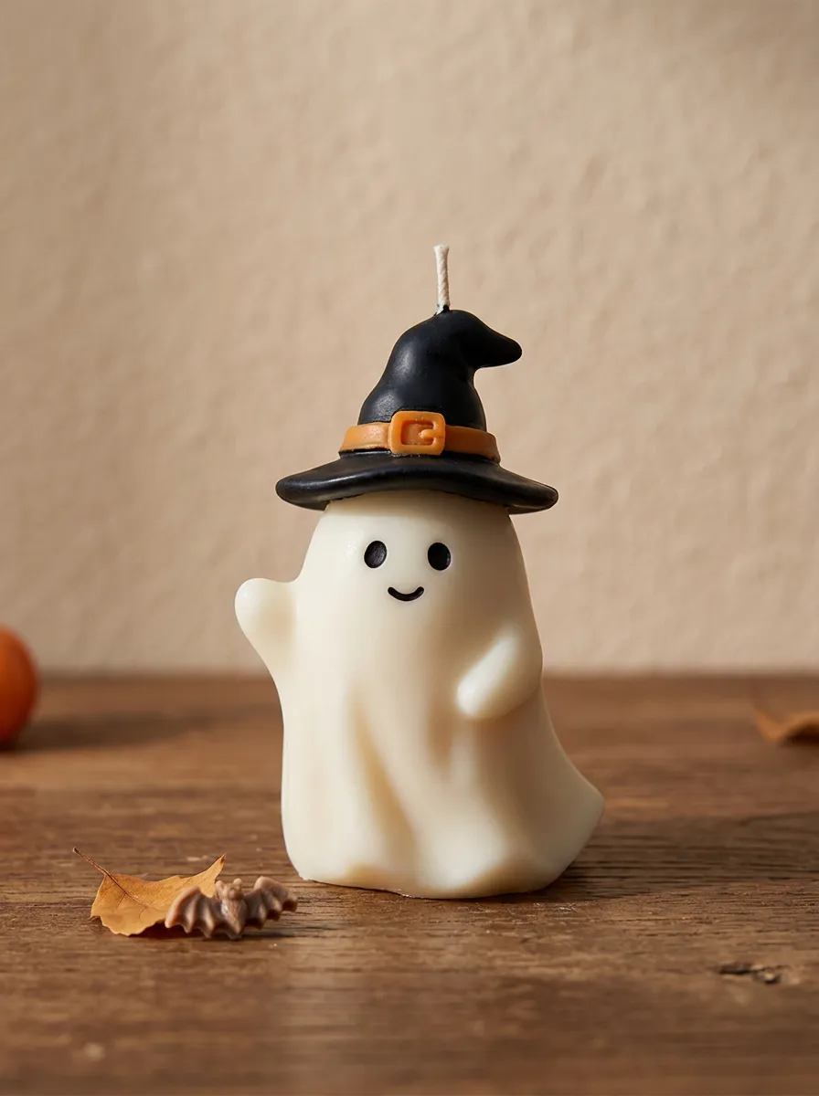 Halloween Cute Ghost Wearing Witch Hat Shaped Candle