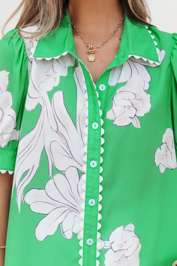 Floral Puff Sleeve Short Sleeve Shirt Blouse