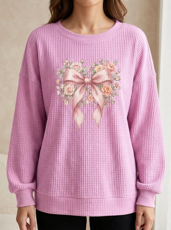 Graceful Hope-Motif Women's Breast Cancer Awareness Waffle Sweatshirt