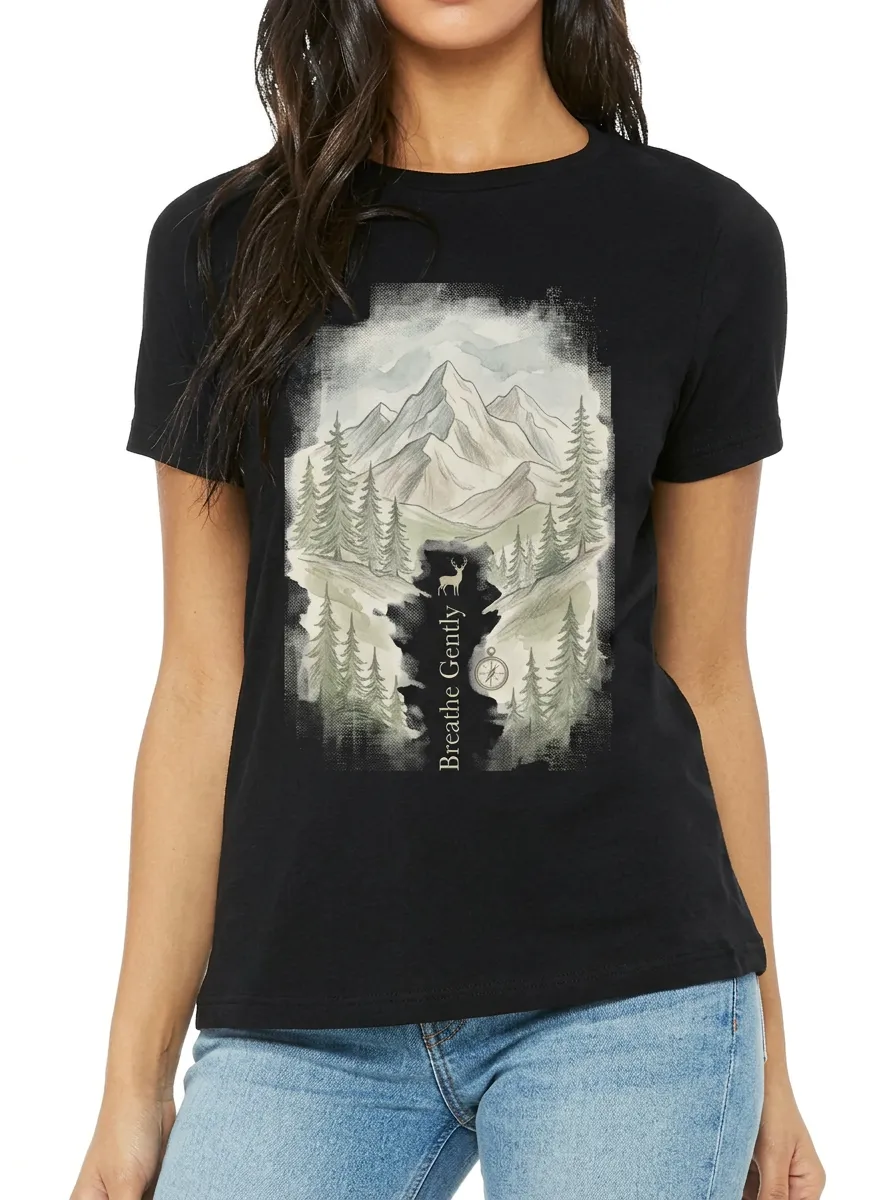 Women's Nature Lover Mountain Forest Deer Printed T-shirt