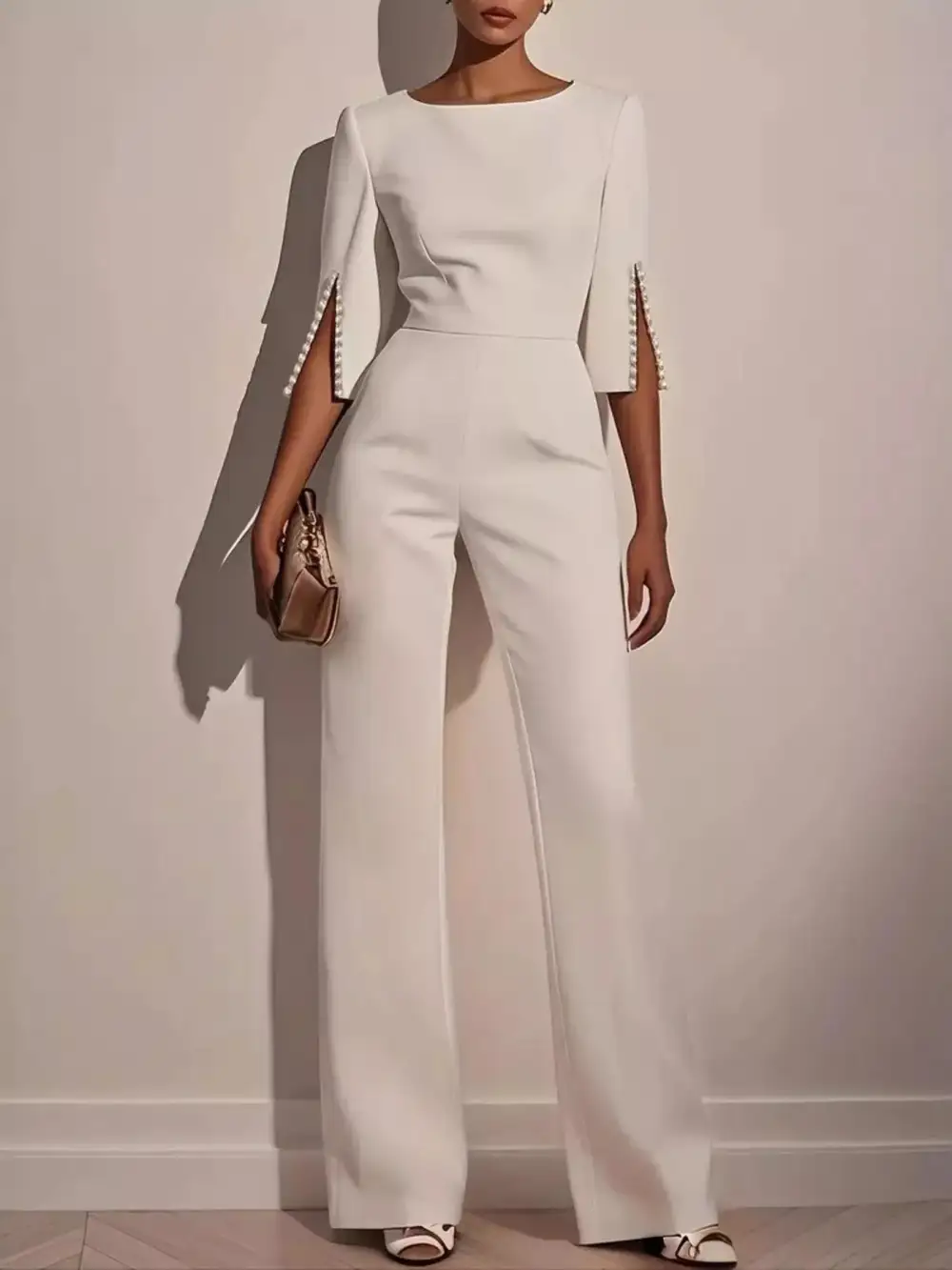 Wide Leg Slit Sleeve Jumpsuit