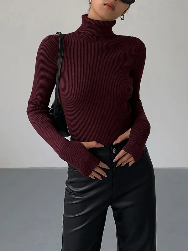 Spring Stylish Ribbed Turtleneck Sweater