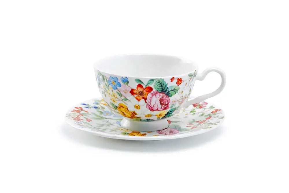 Classic Rose Garden Bone China Tea Cup And Saucer