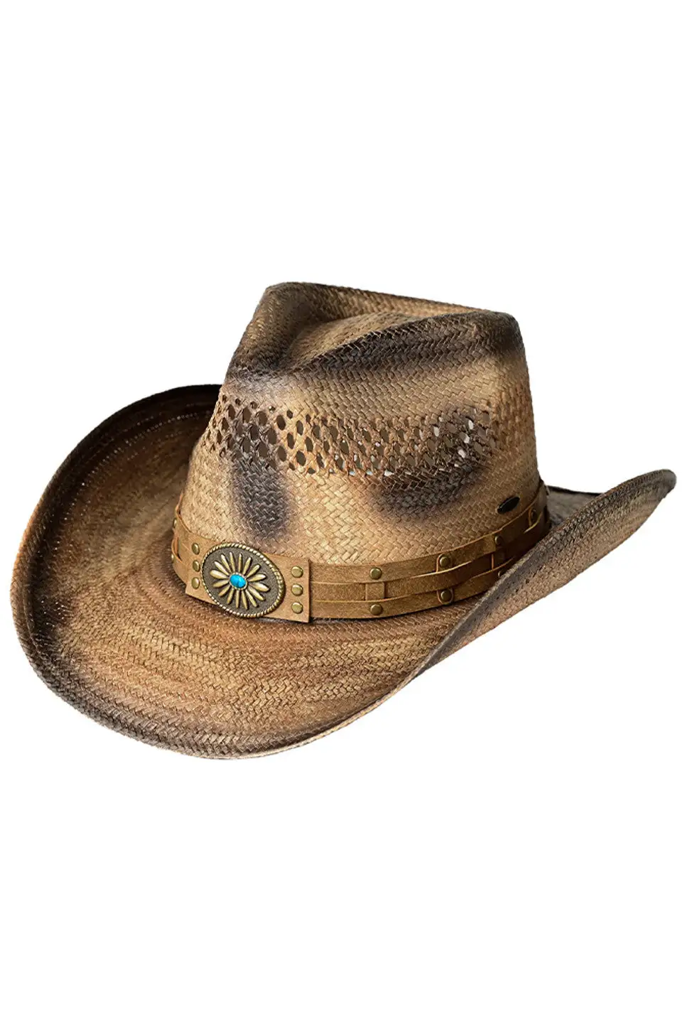 Weaved Vegan Suede Band Tea-stain Cowboy Hat