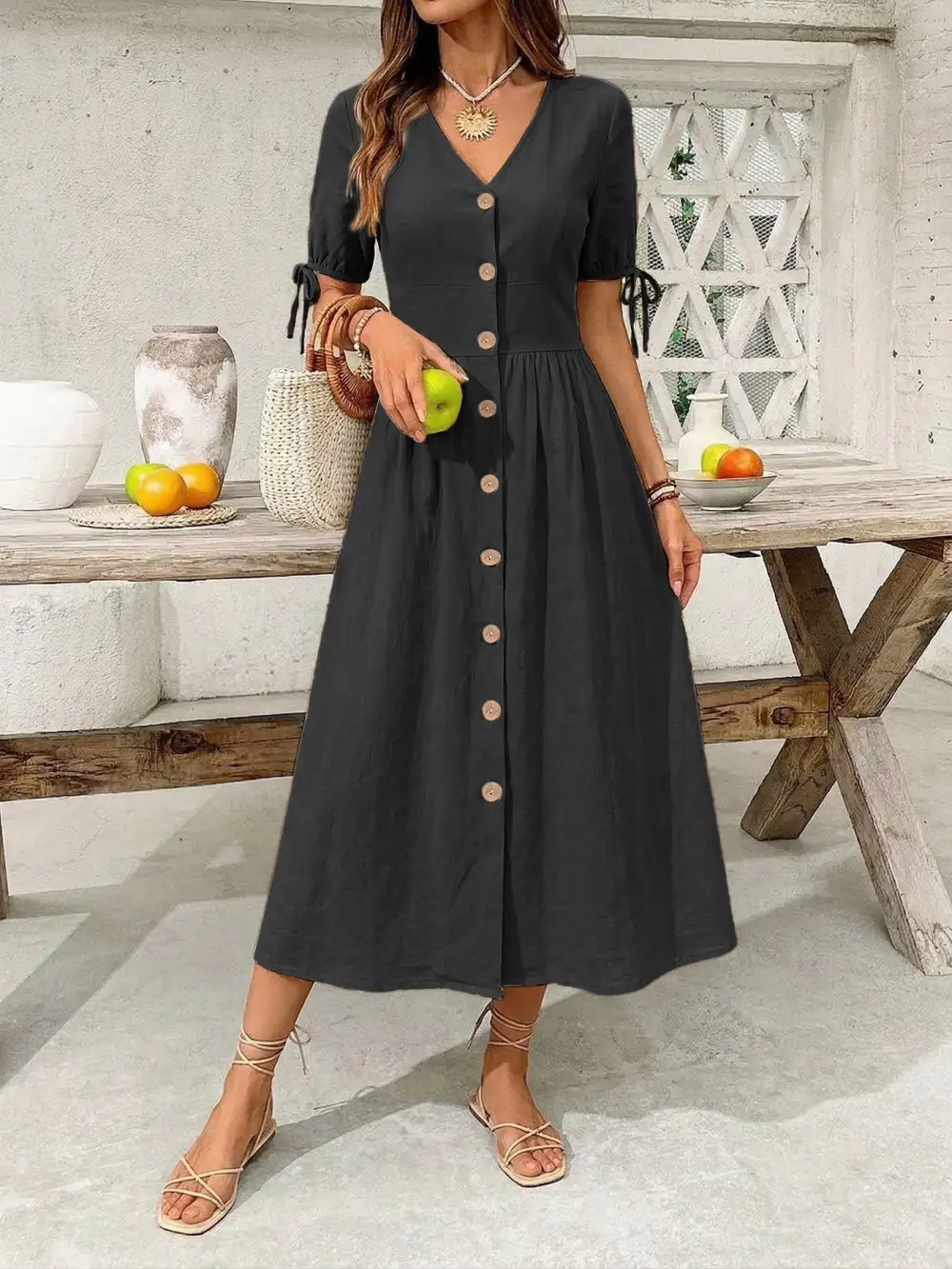 Elegant Short Sleeve Midi Dress