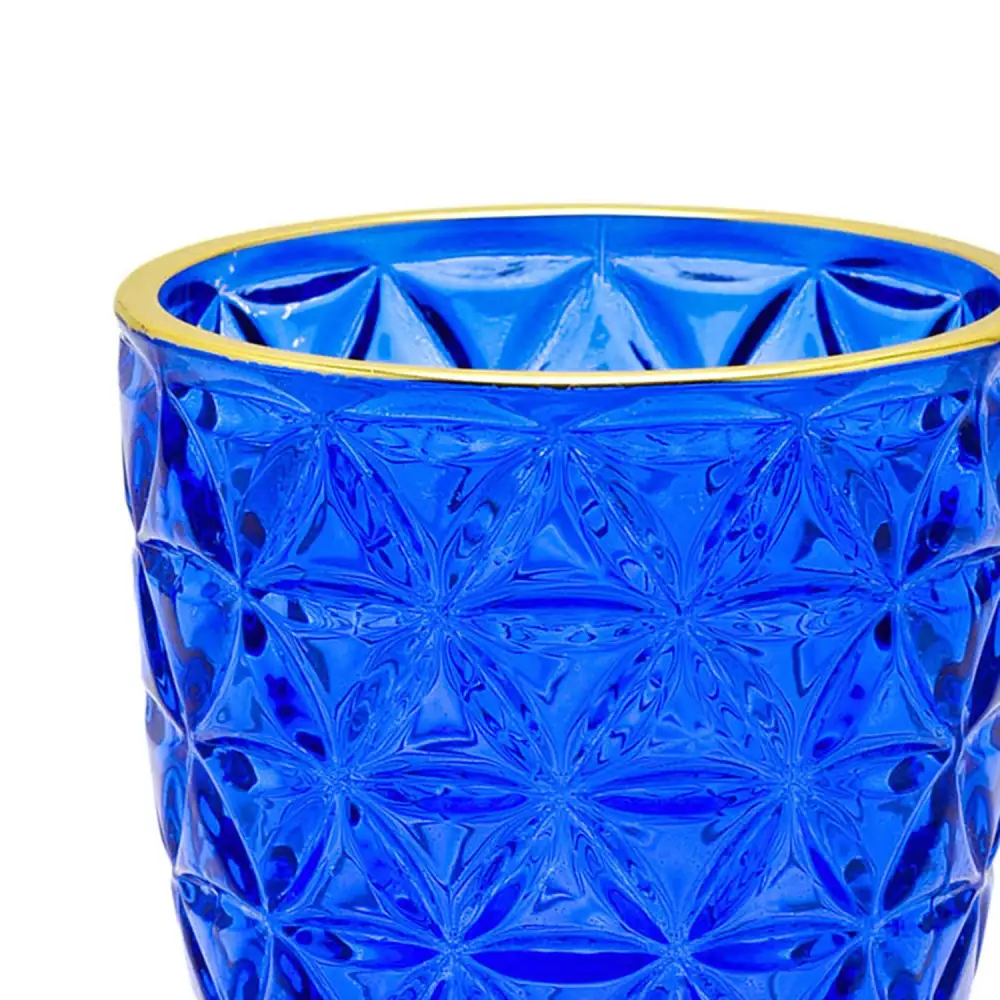 Blue Glass Votive Holder With Gold Rim