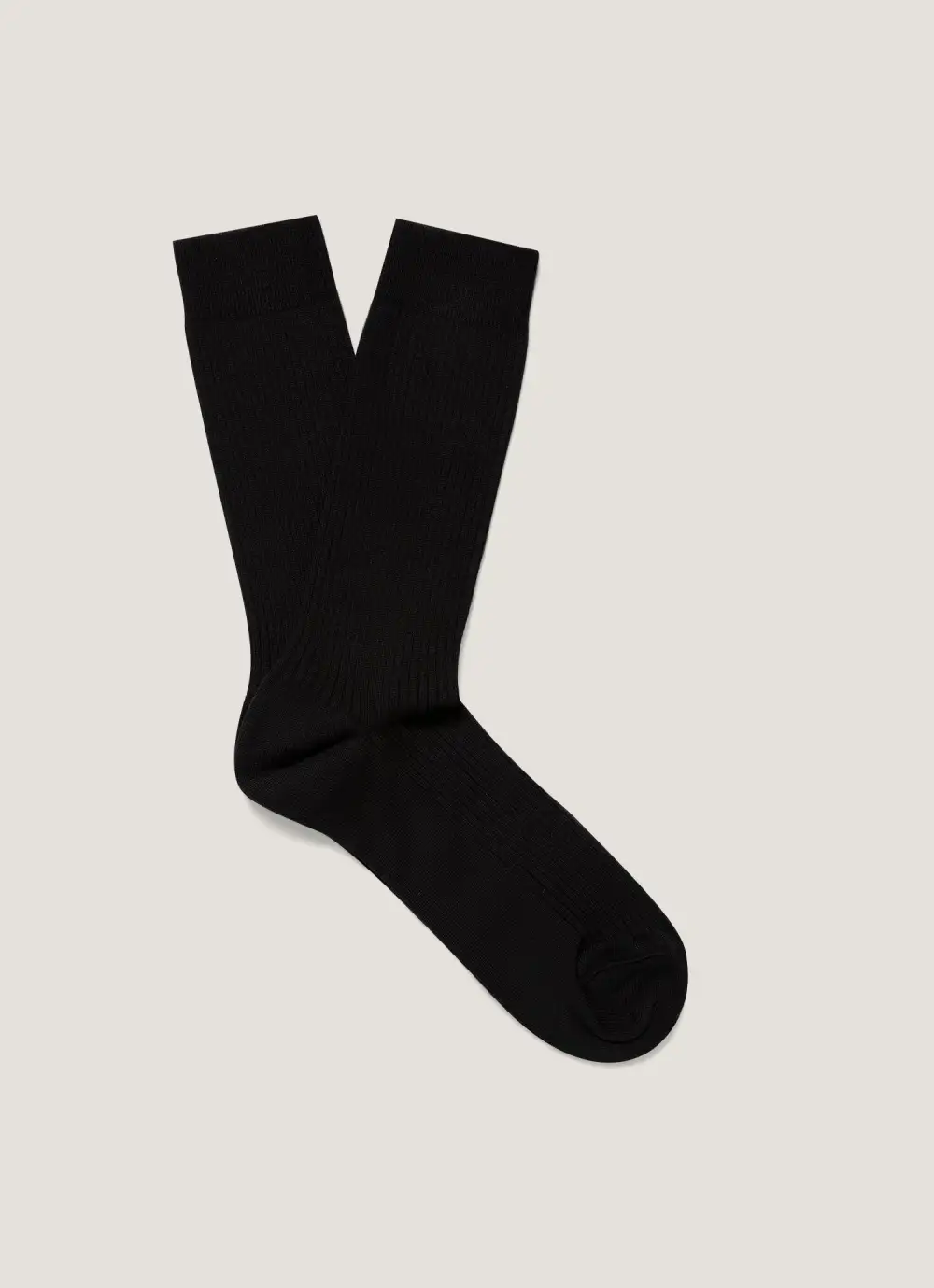 Black Cotton Ribbed Crew Socks