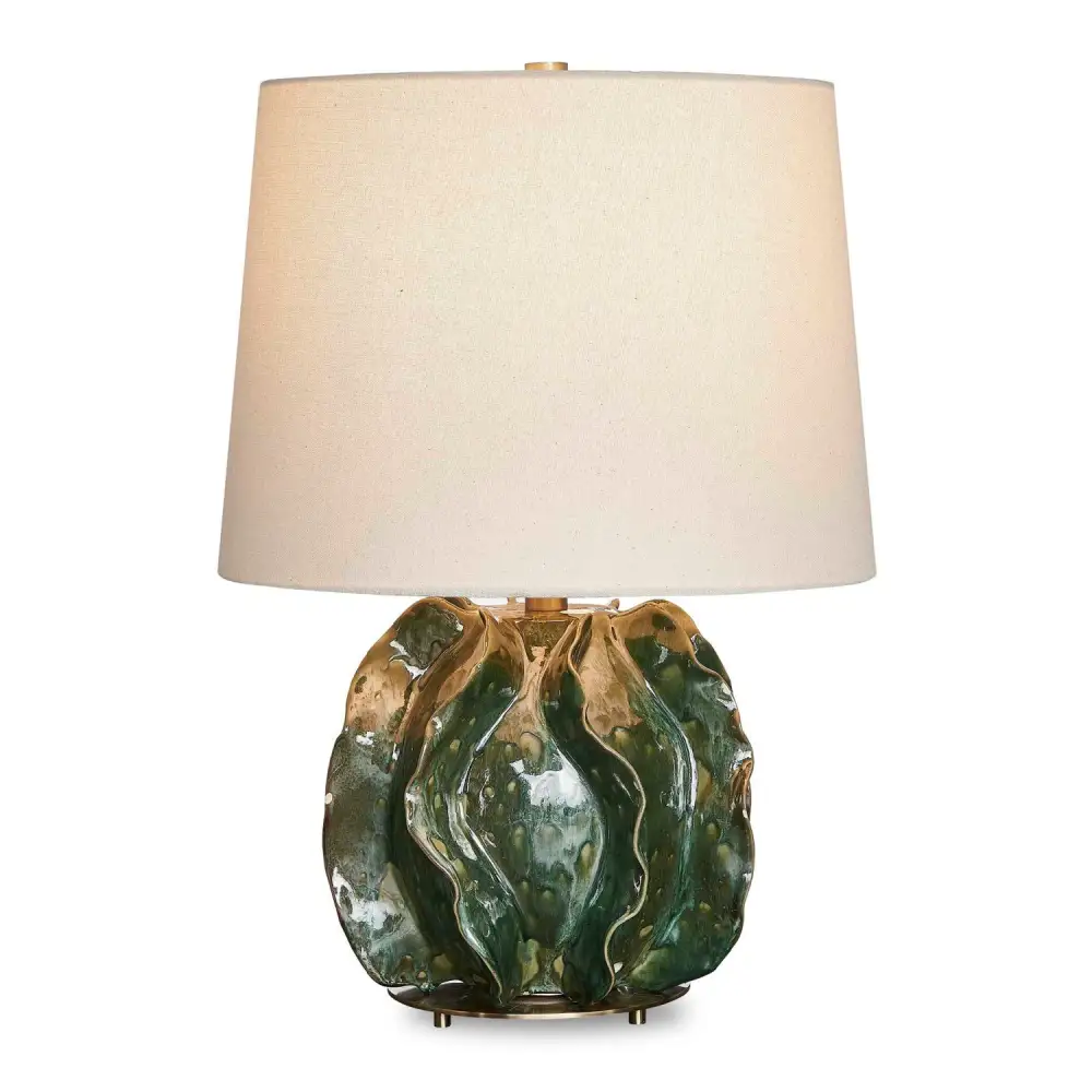 Distressed Tapered Ruffled Ceramic Metal Table Lamp