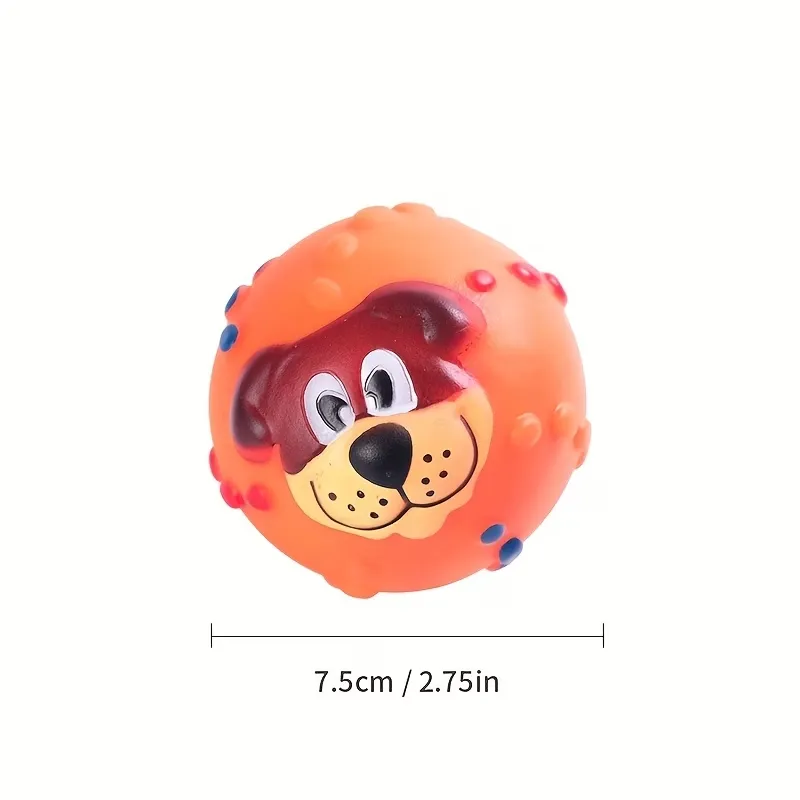 3 Pcs Dog Face Rubber Pet Ball