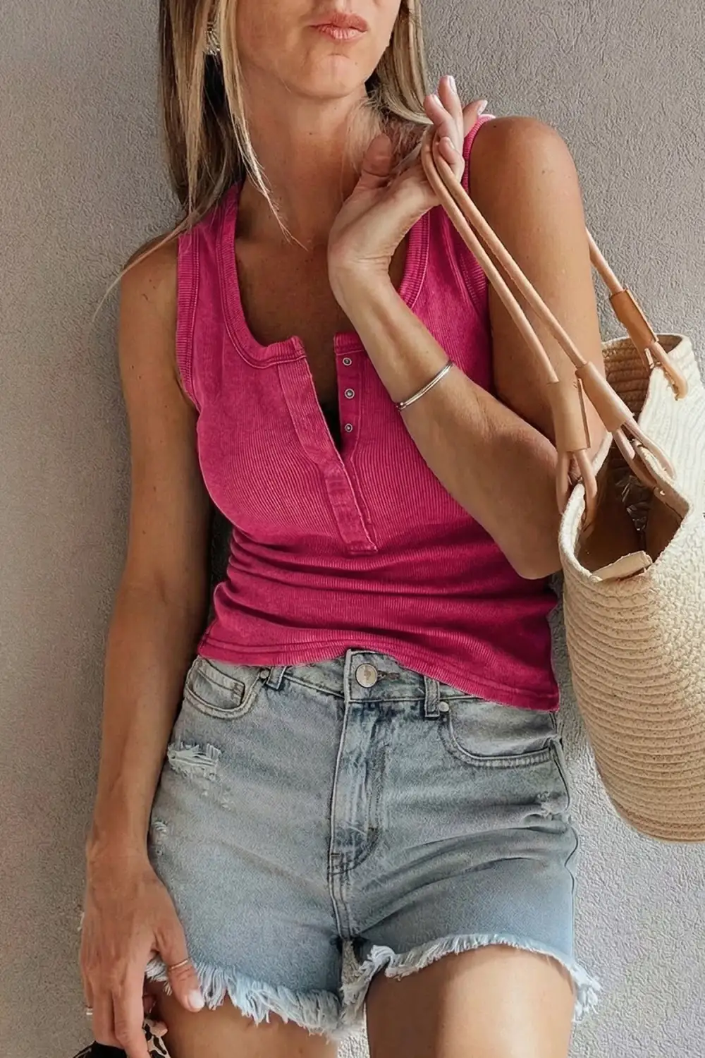 Bright Vintage Distressed Ribbed Mineral Wash Tank Top