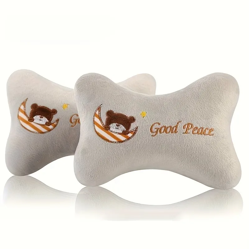 Bear Embroidered Car Neck Pillow