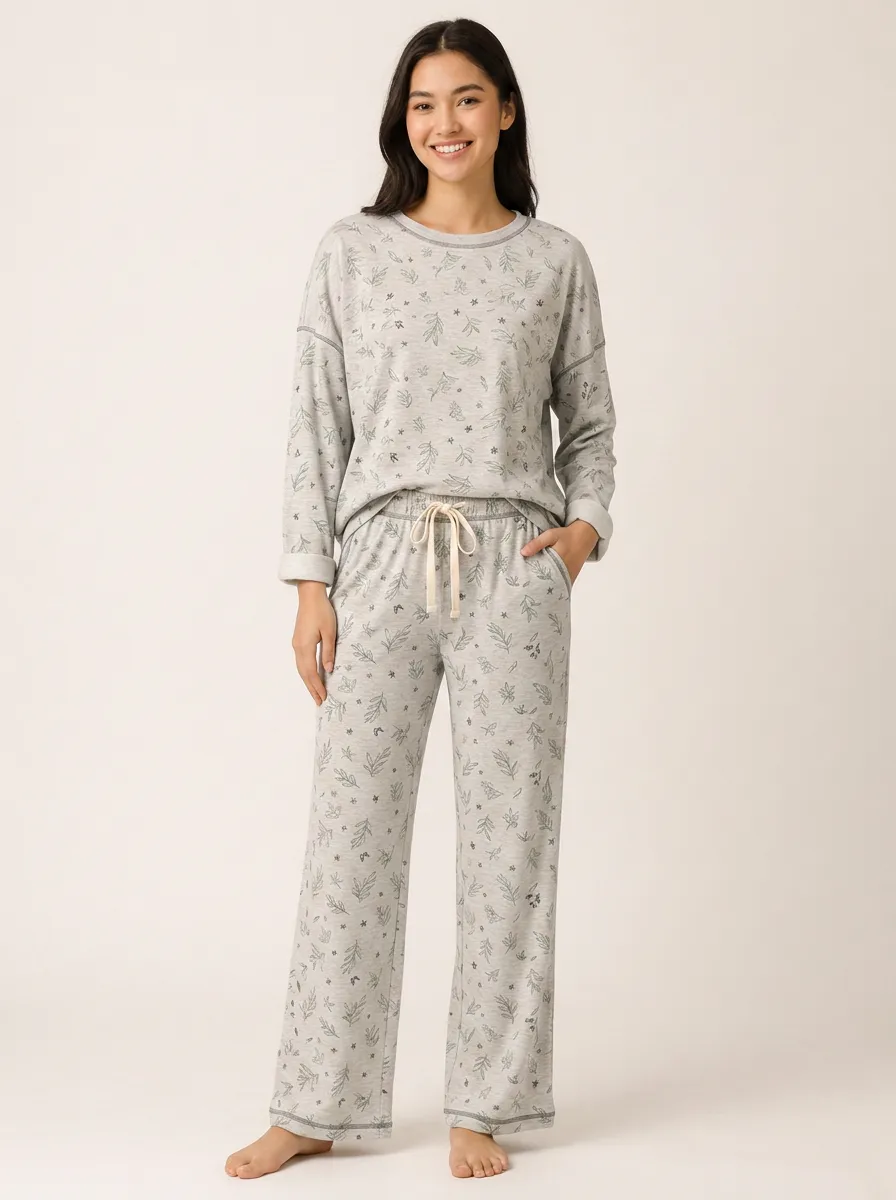 Women's Botanical Nature Lover Green Leaf Printed Lounge Set