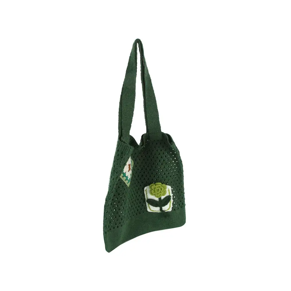 Floral Patch Knit Shoulder Bag