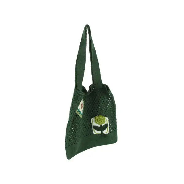Floral Patch Knit Shoulder Bag