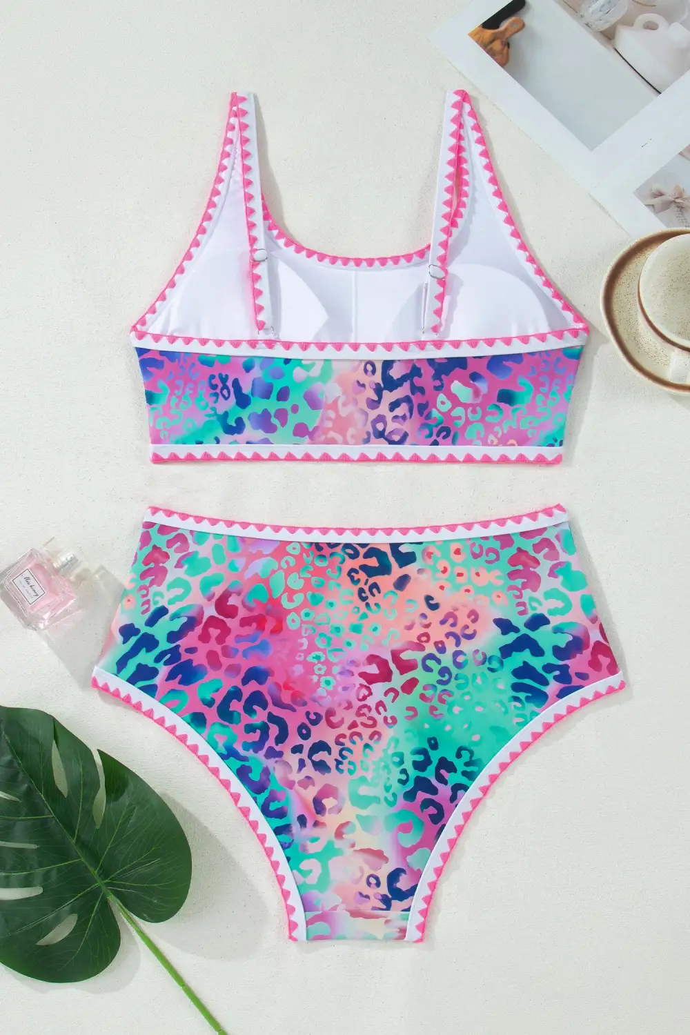 Leopard Ricrac Trim Square Bikini Swim Set
