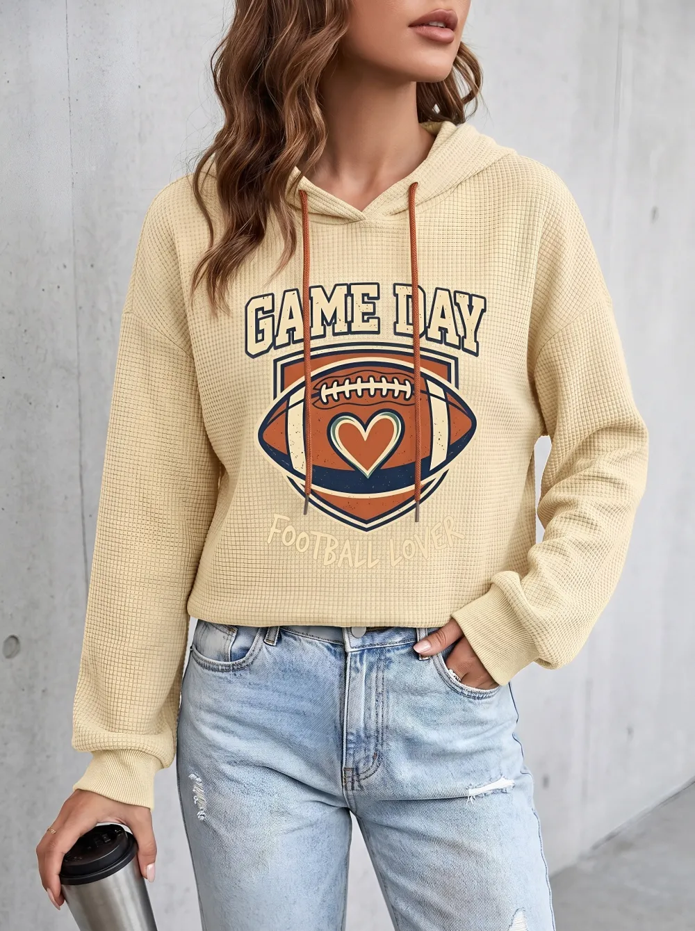 Women's Football Lover Game Day Heart Shield Printed Hoodie