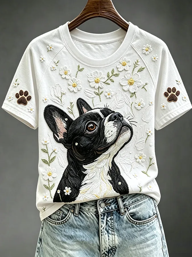 Women'S Dog Printed Casual T-Shirt
