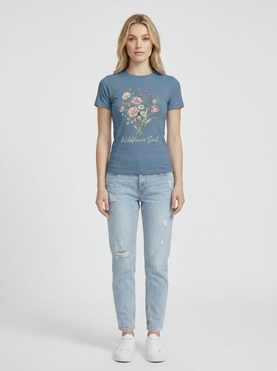 Women's Wildflower Soul Floral Bouquet Printed T-shirt