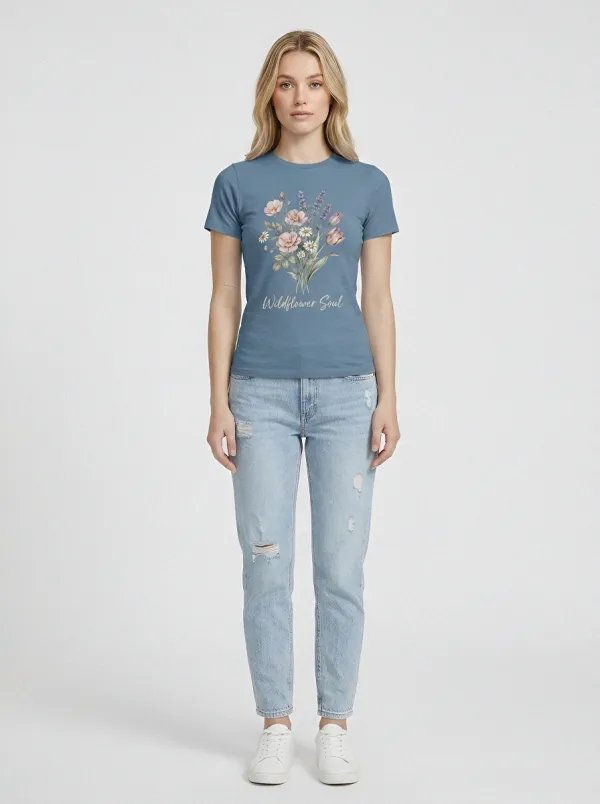 Women's Wildflower Soul Floral Bouquet Printed T-shirt