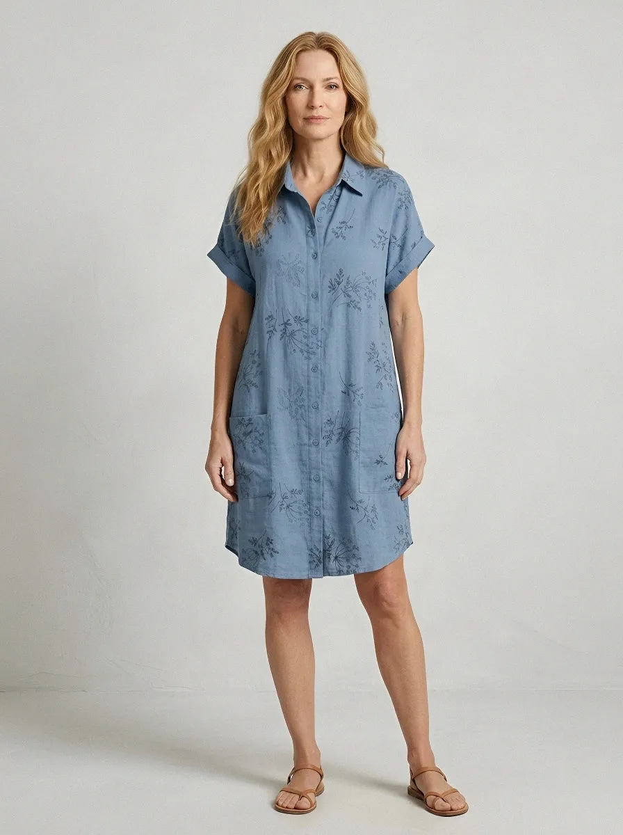 Women's Summer Vacation Sage Green Floral Embroidered Printed Dress