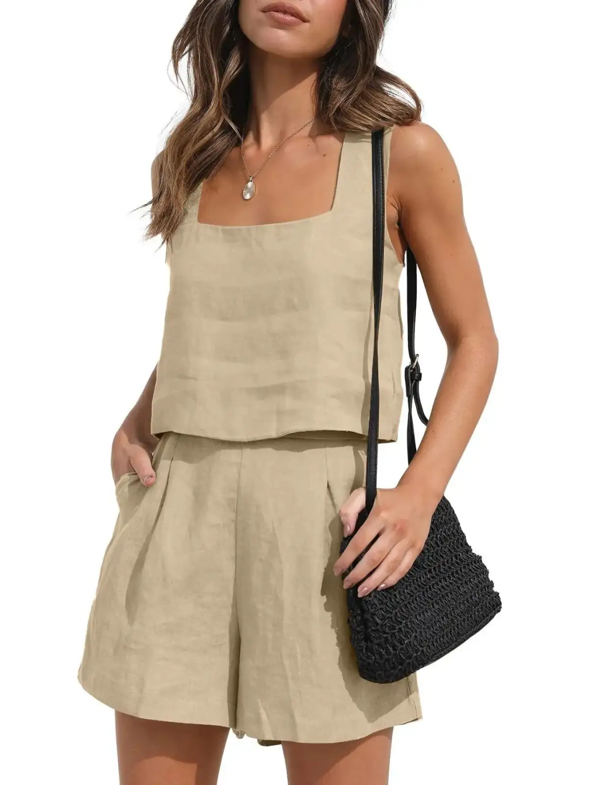 Square-Neck Shorts Matching Set