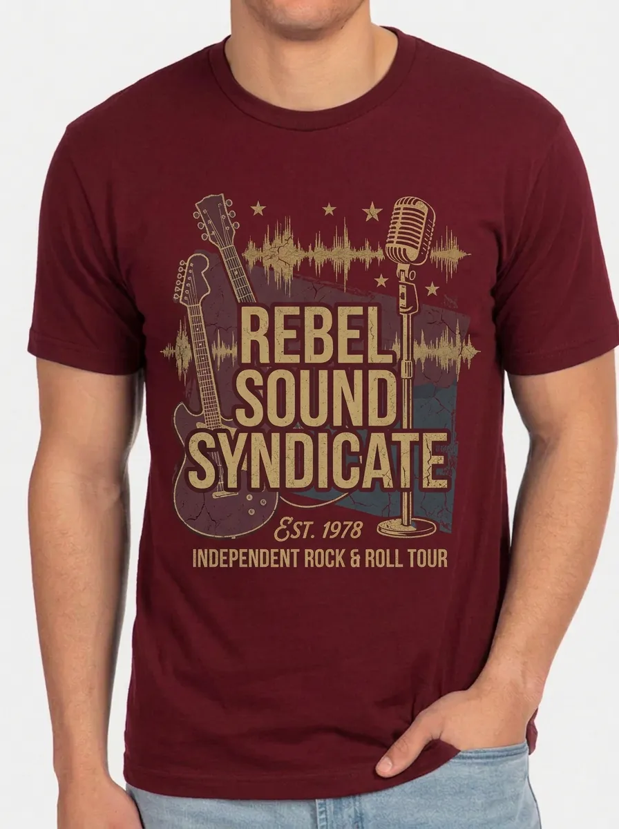 Men's Rock Music Lover Rebel Sound Guitar Microphone Printed T-shirt