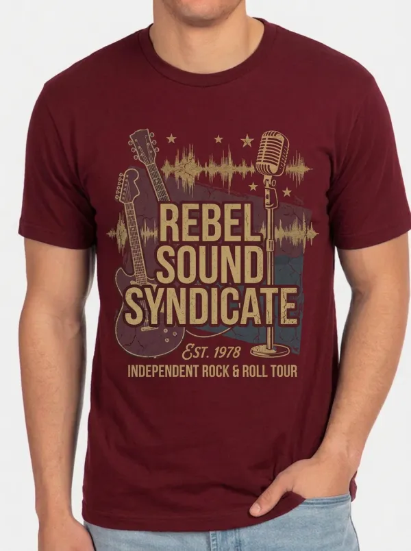 Men's Rock Music Lover Rebel Sound Guitar Microphone Printed T-shirt