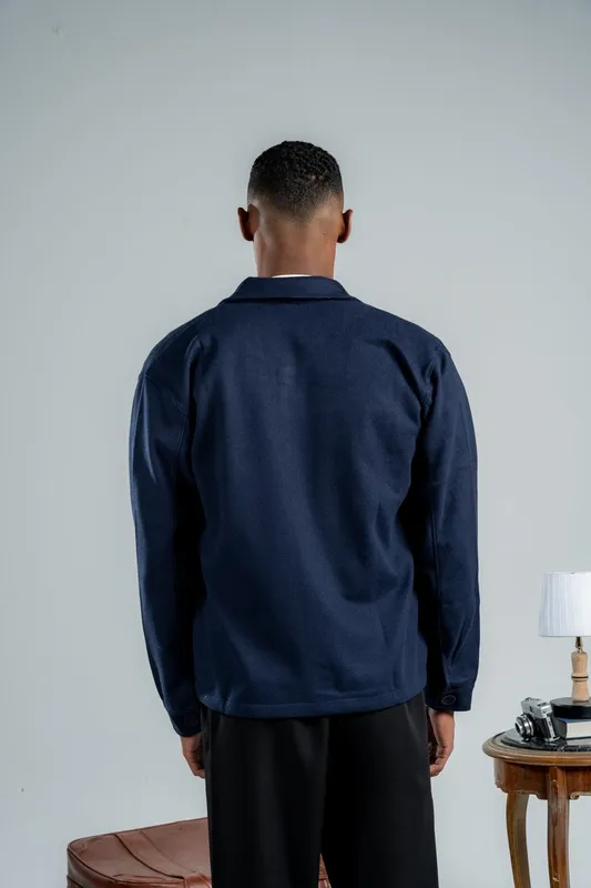 Navy Blue Wool Blend Short Coat