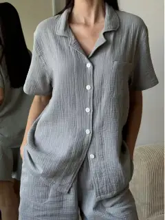 Pocketed Cotton Shirt and Shorts Matching Set