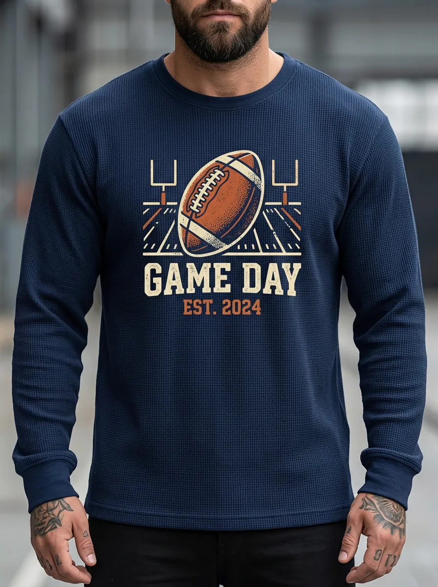 Men's American Football Game Day Field Printed Waffle T-Shirt