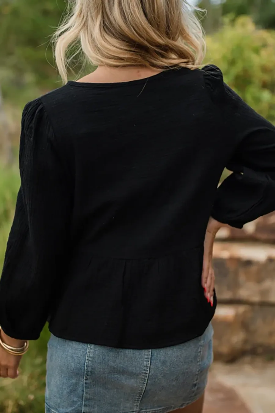 Casual Style Black Bow Detail Blouse