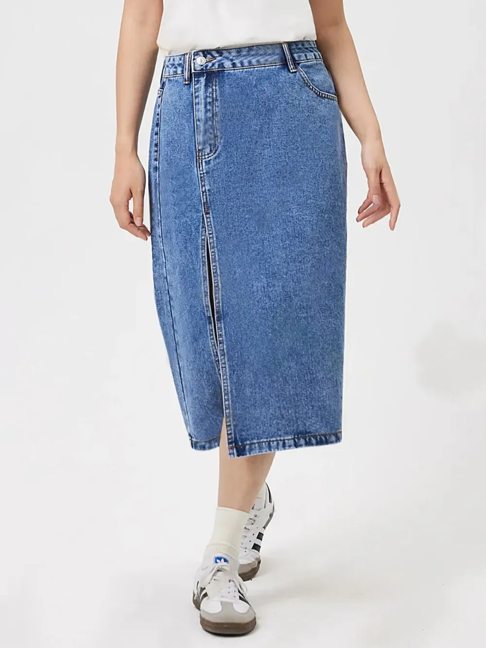 Balanced Denim Cotton Blend Detail Skirt