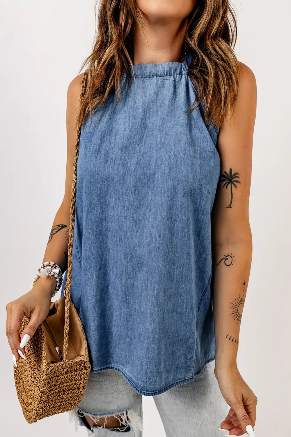 Halter Neck Denim Tank Top