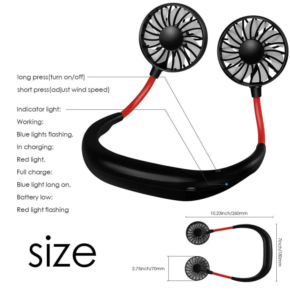 Hand Free Personal Fan,Wearable Neckband Fan USB Rechargeable mini Sports Fan