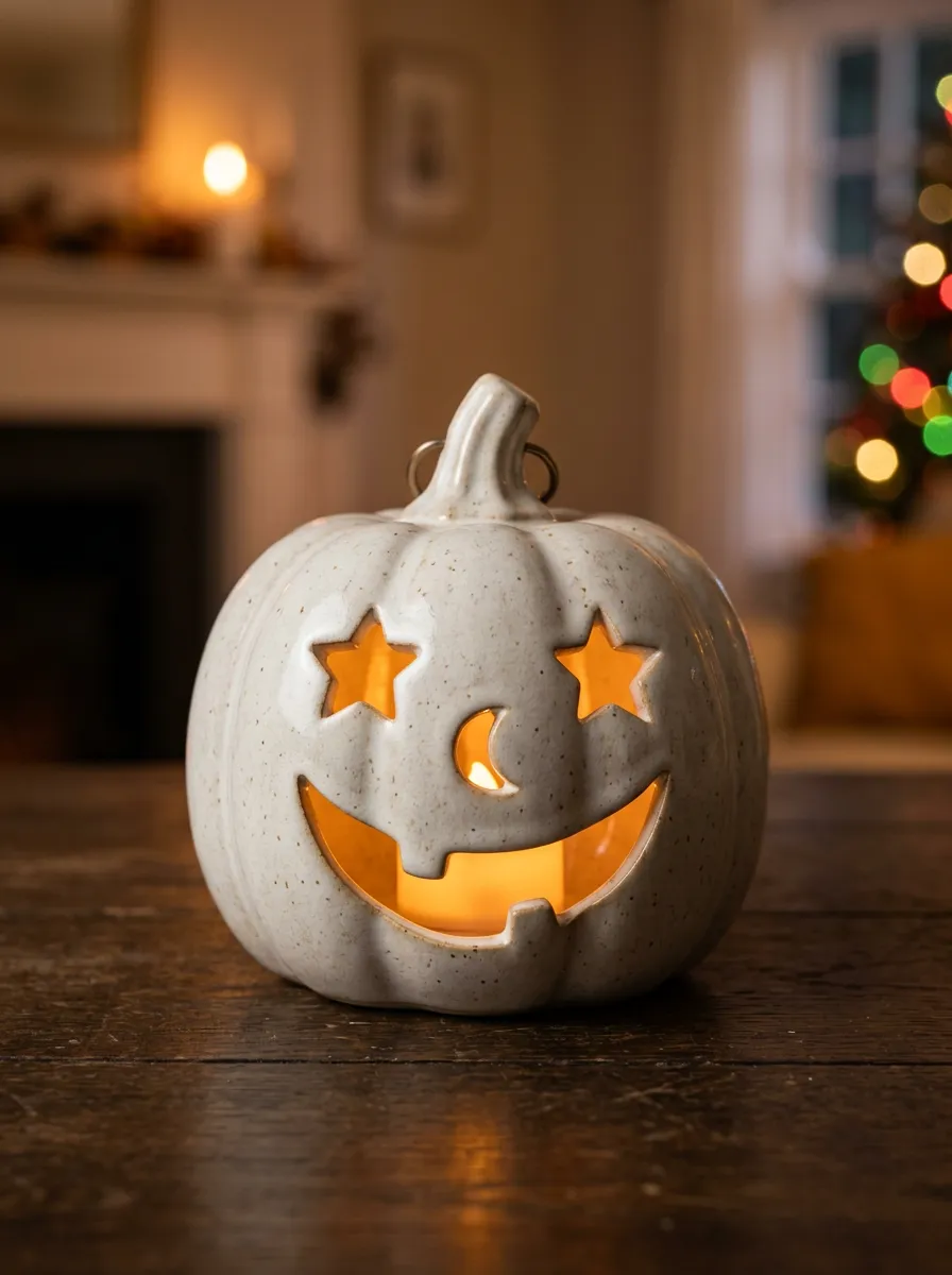 Ceramic-Look Halloween Pumpkin Light