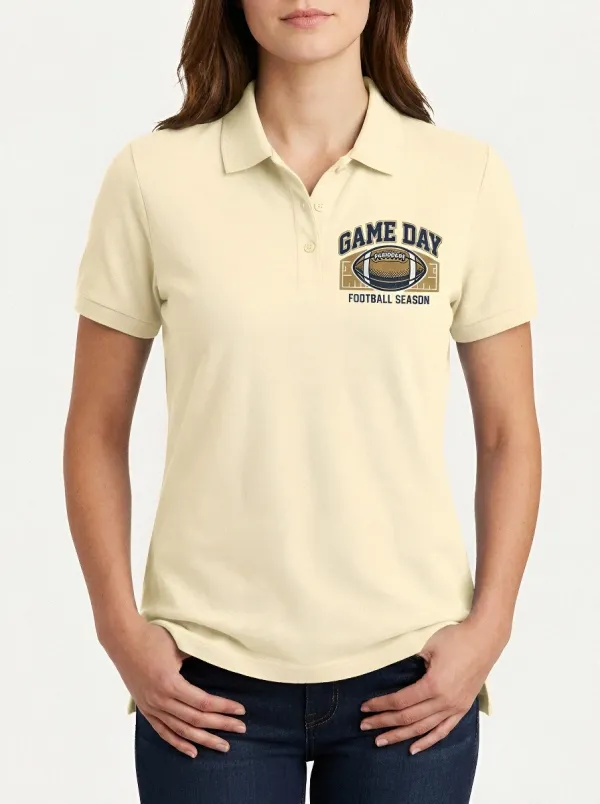 Women's Casual American Football Game Day Printed Polo Shirt