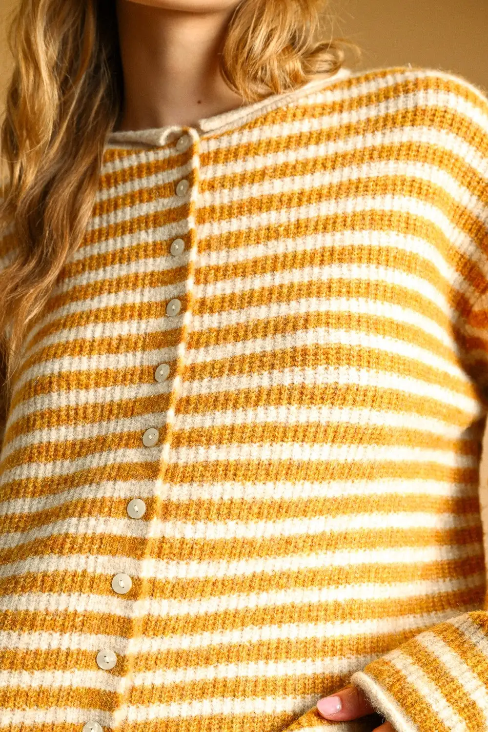 Button Front Relaxed Striped Cardigan