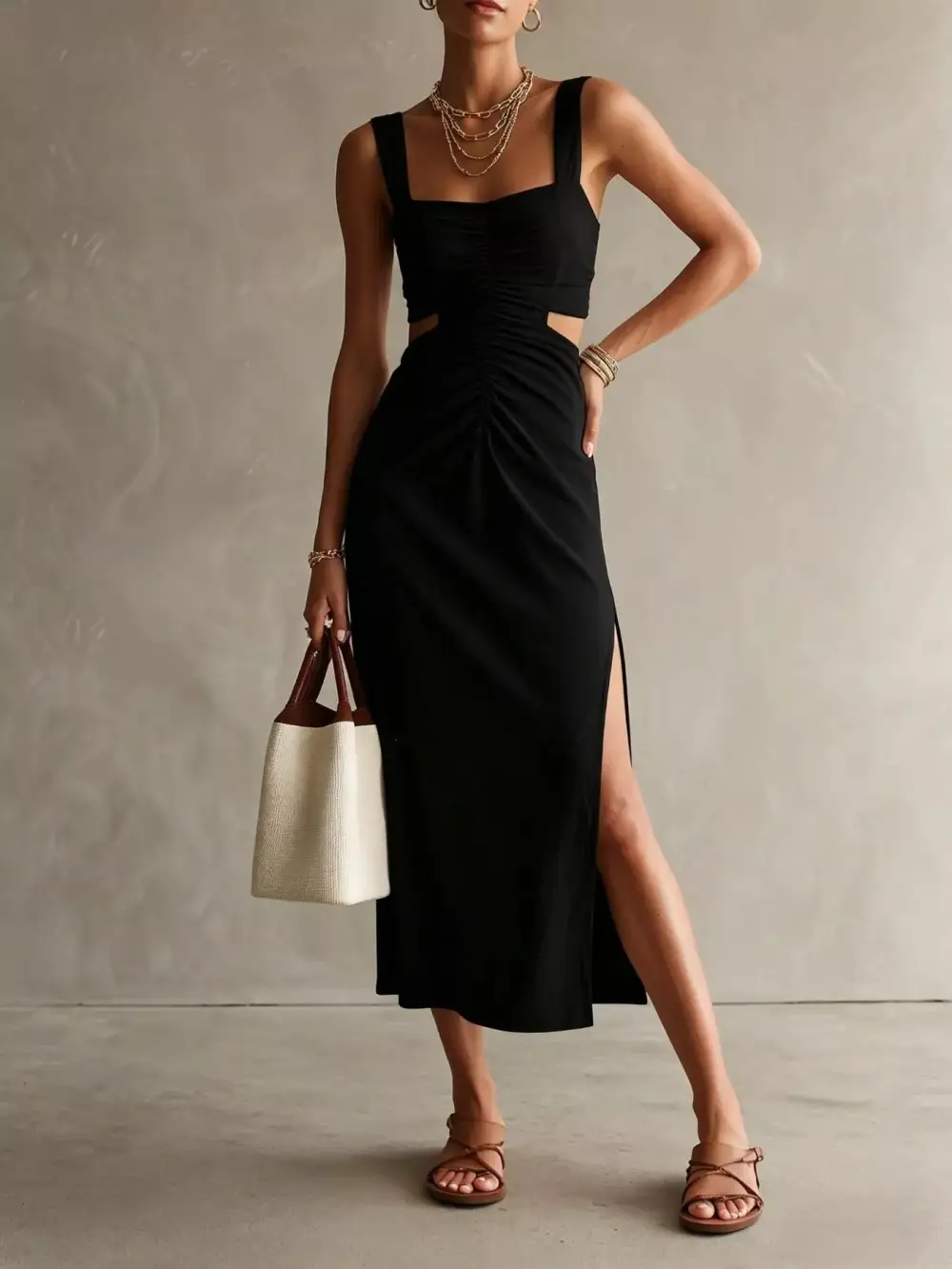 Ruched Cutout Midi Dress