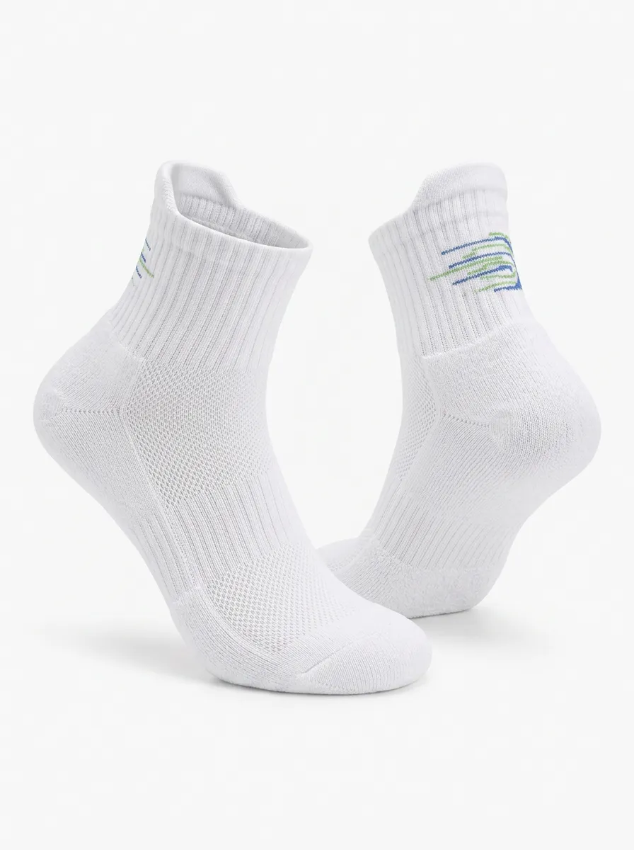 White Abstract Graphic Athletic Ankle Socks